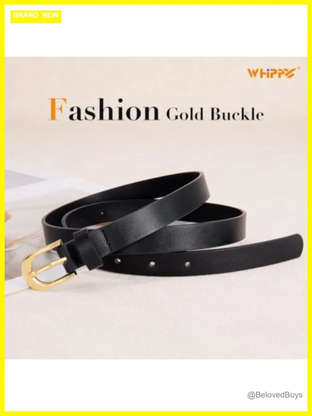 Women's Faux Leather Skinny Belt with Gold Buckle 9-Hole Adjustable